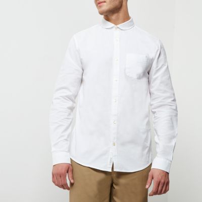 White cotton penny collar Oxford shirt